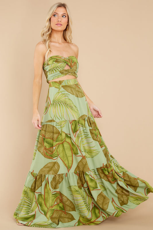 Growing Fonder Green Tropical Print Two Piece Set