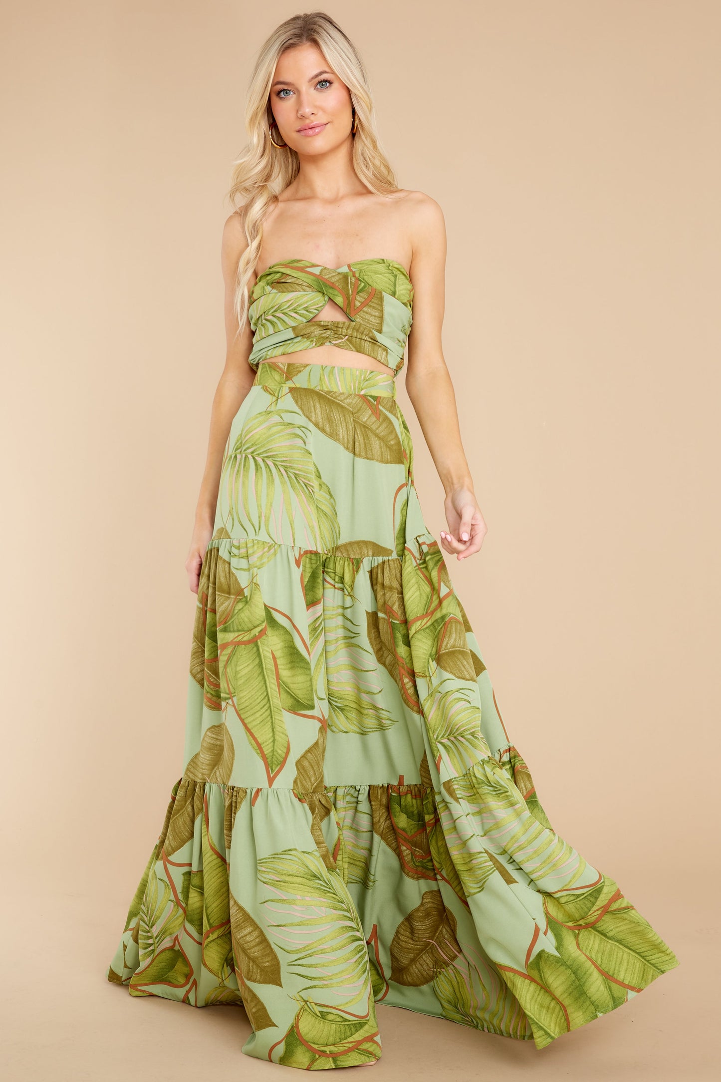 Growing Fonder Green Tropical Print Two Piece Set