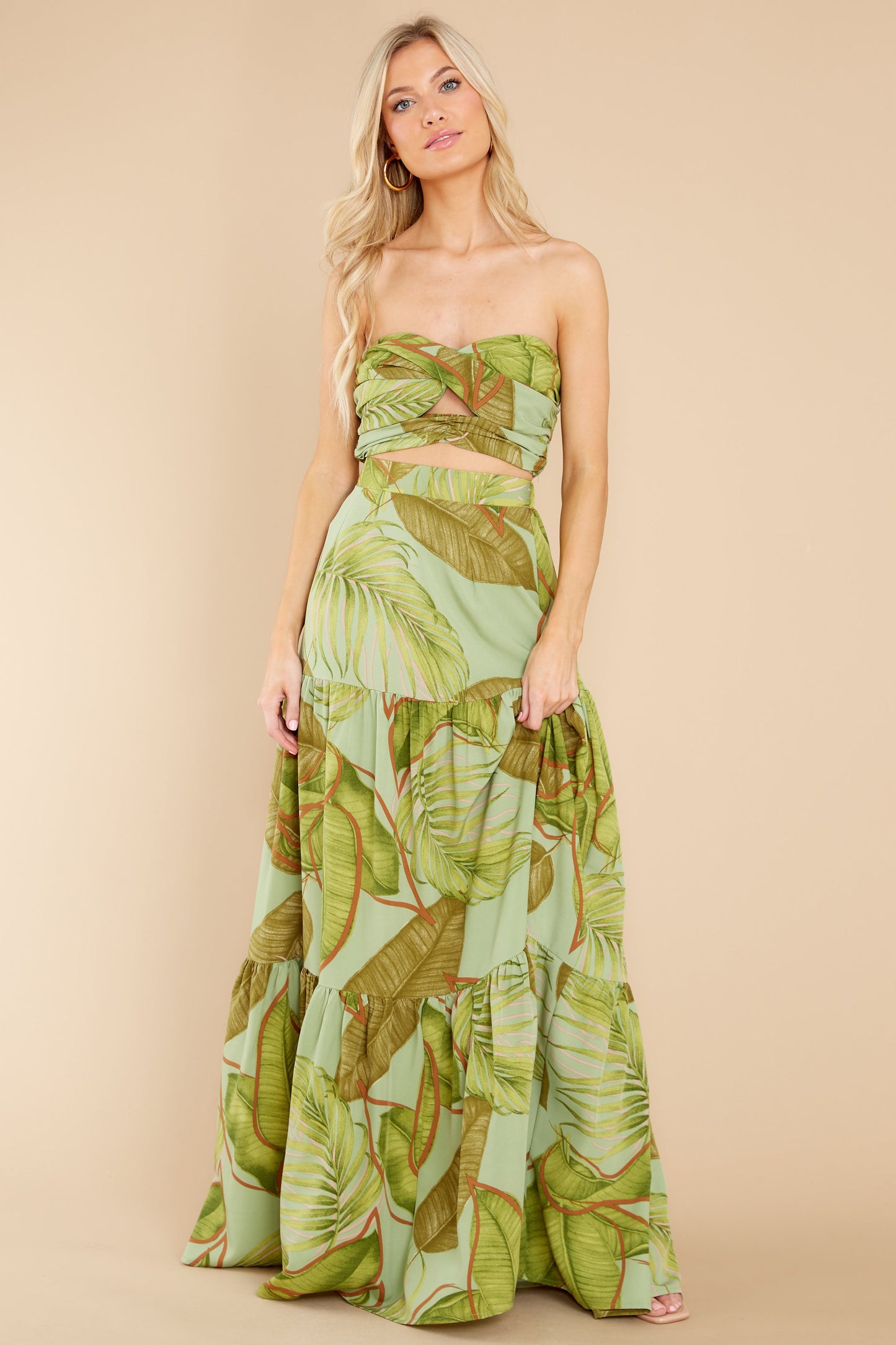 Growing Fonder Green Tropical Print Two Piece Set