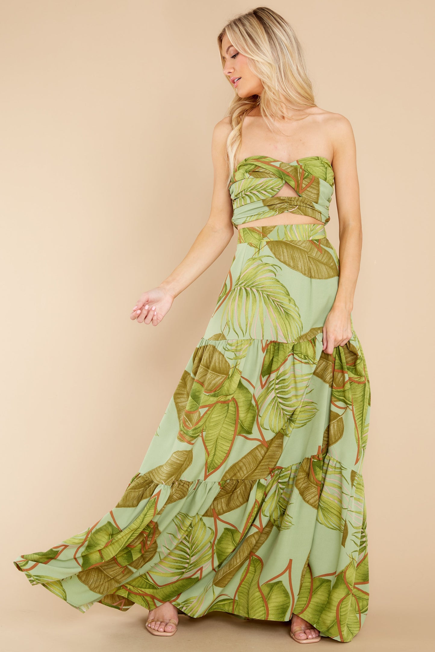 Growing Fonder Green Tropical Print Two Piece Set