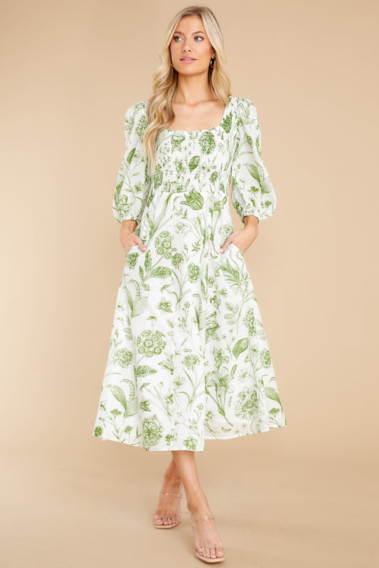 Bridget Toile Leaf Midi Dress