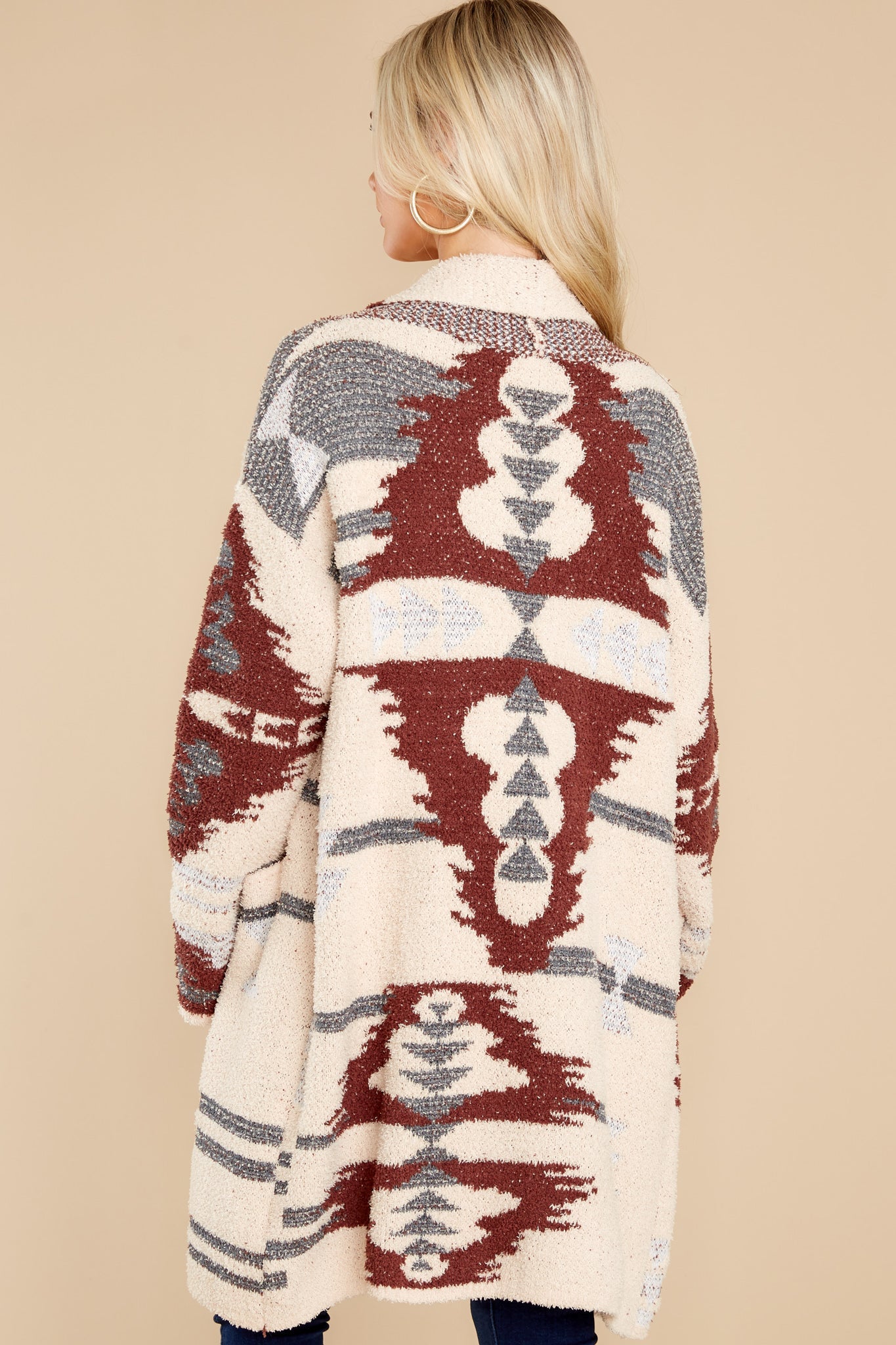 Westward Nights Cream And Rust Print Cardigan