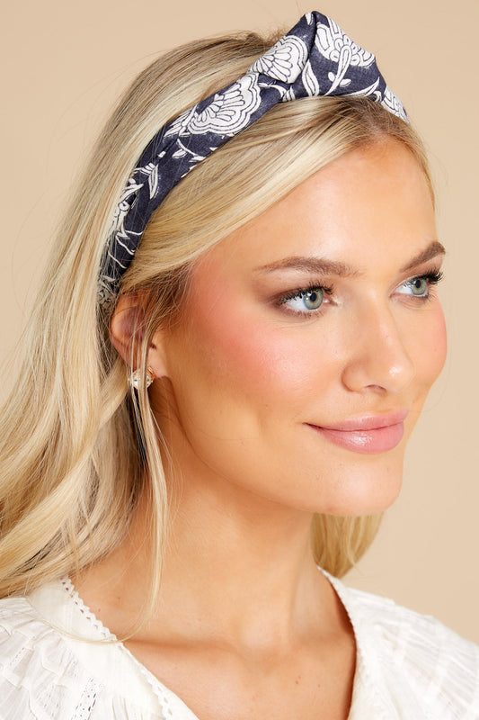 Navy Block Print Headband