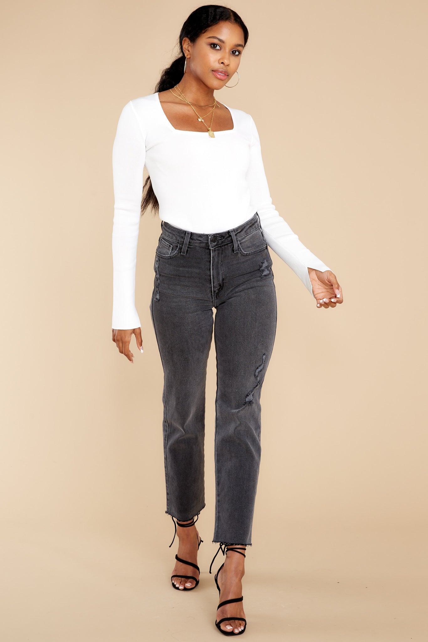 Making An Impression Washed Black Distressed Straight Jeans