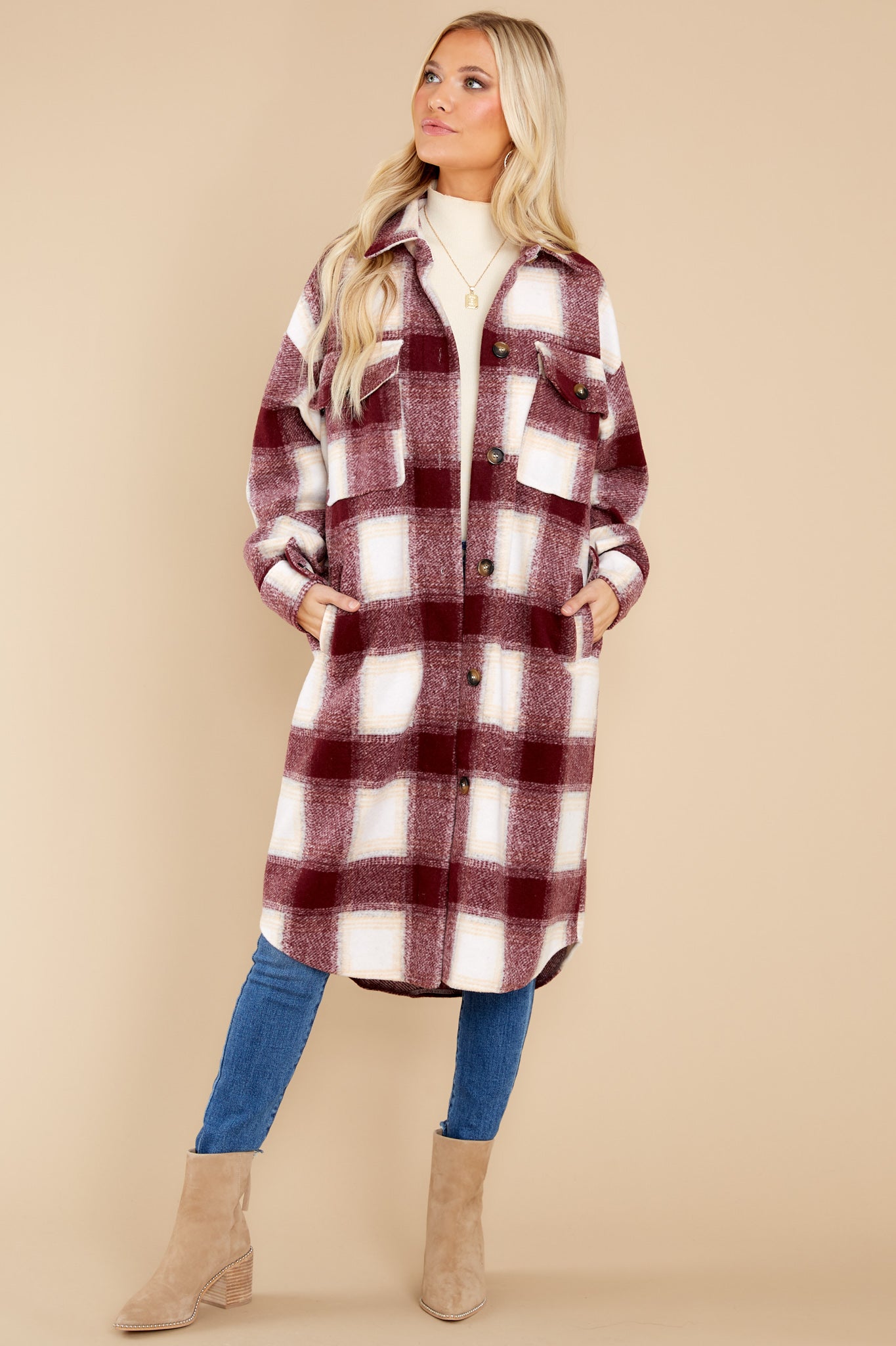 Chill Time Burgundy Plaid Coat