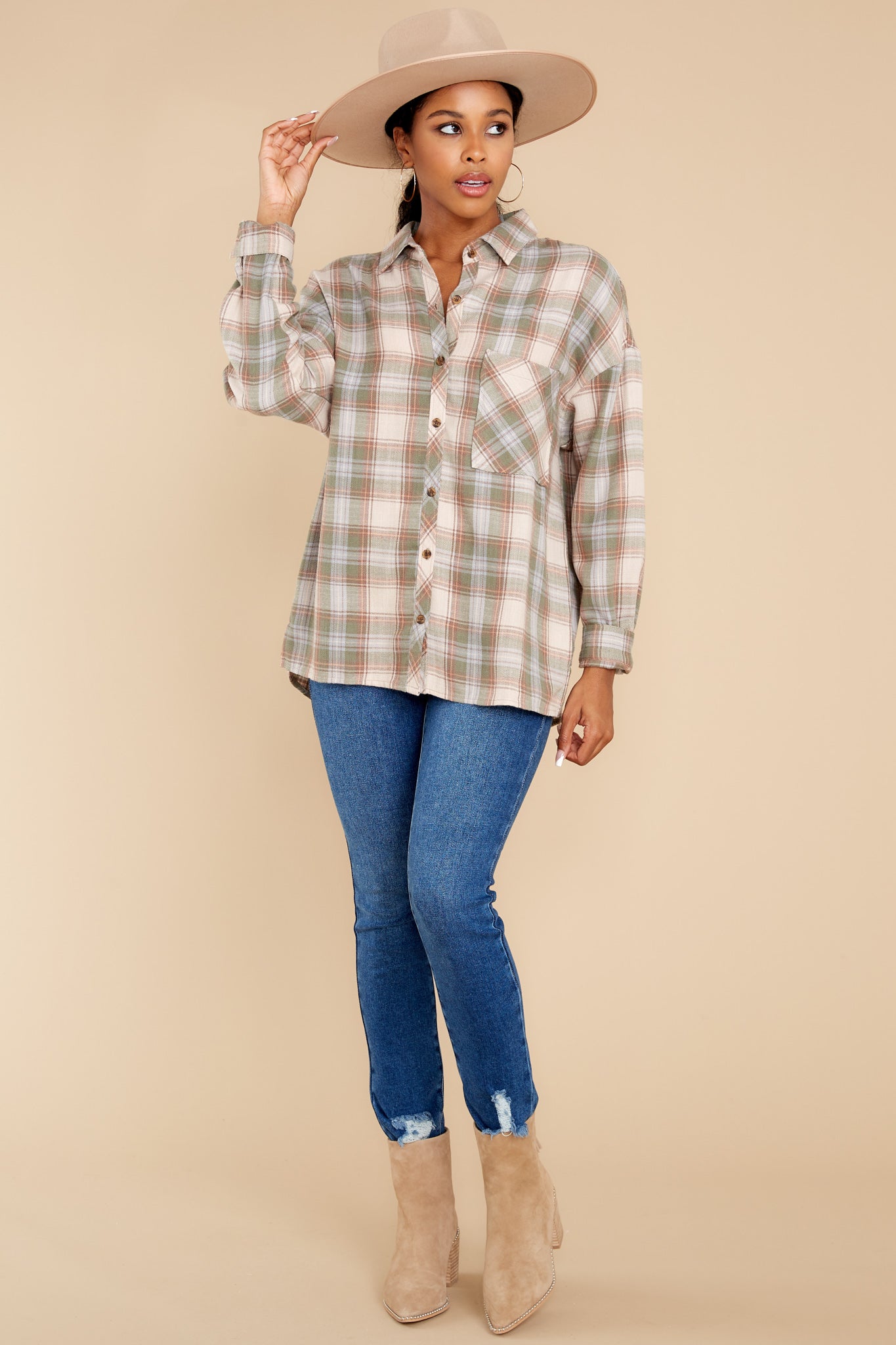 Shades of Autumn Olive Plaid Top