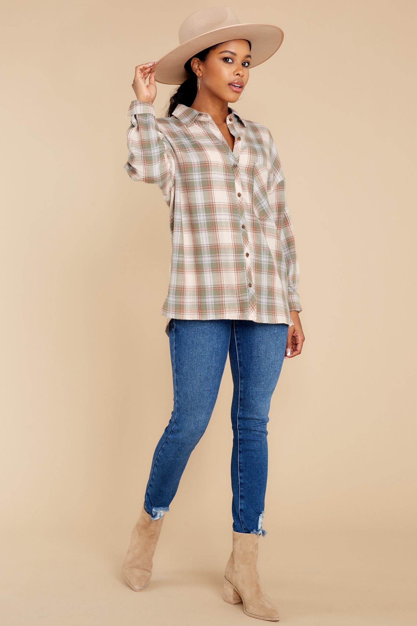 Shades of Autumn Olive Plaid Top