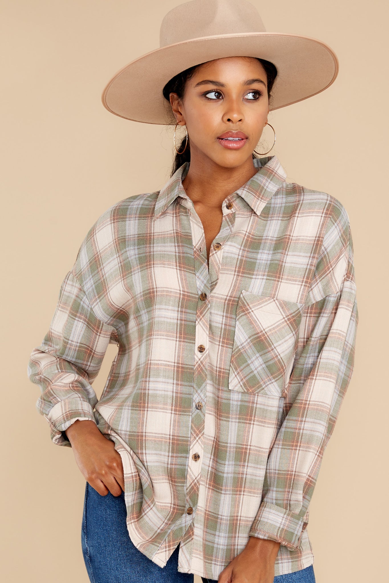 Shades of Autumn Olive Plaid Top