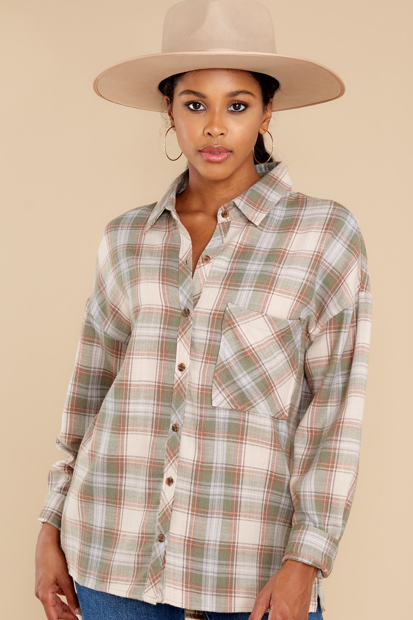 Shades of Autumn Olive Plaid Top