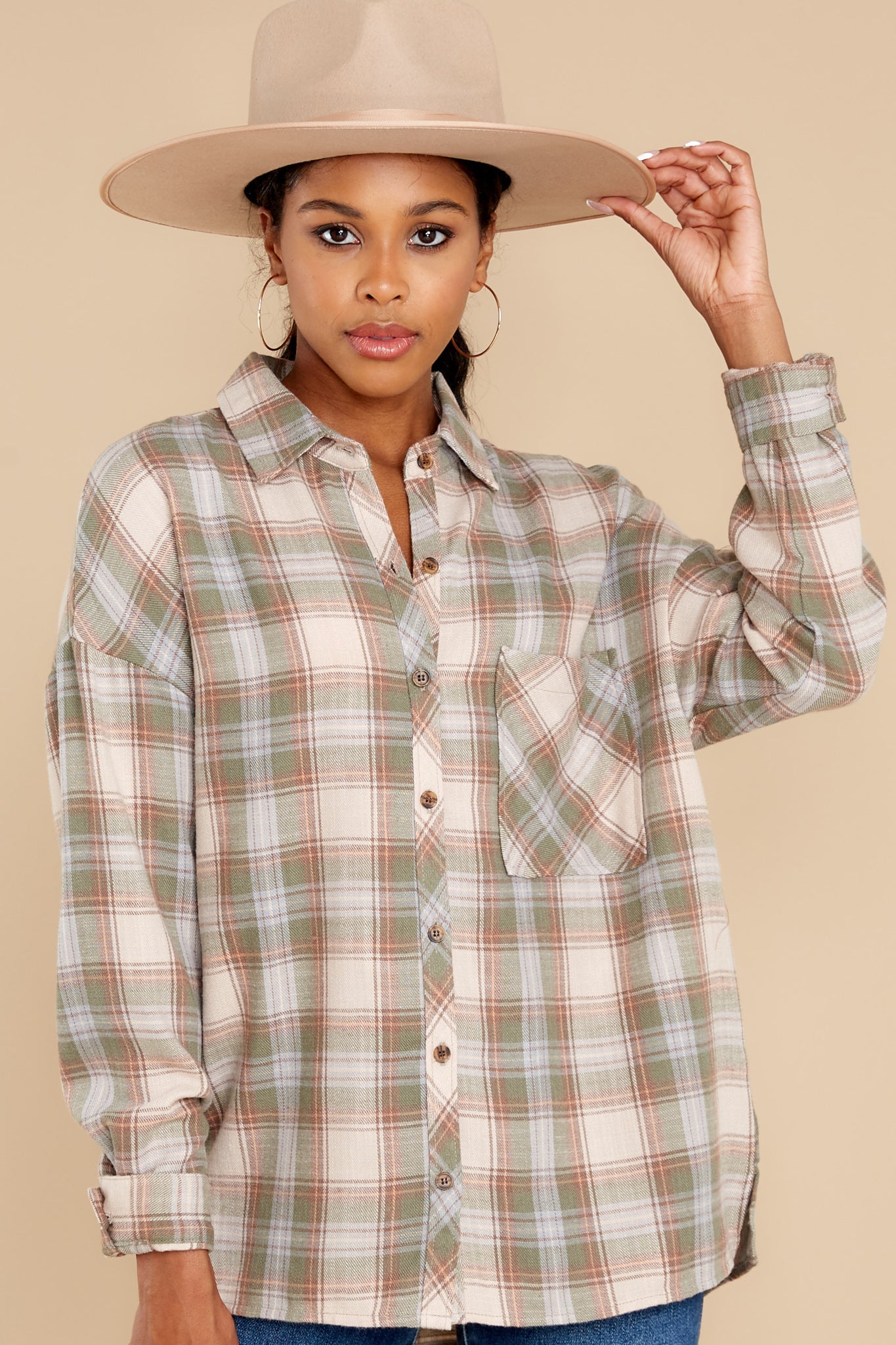 Shades of Autumn Olive Plaid Top