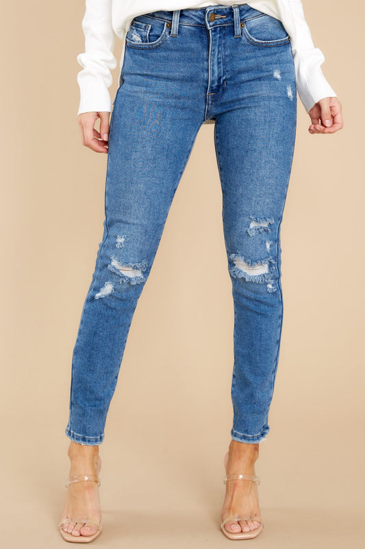 Own It Like Me Medium Wash Distressed Slim Jeans