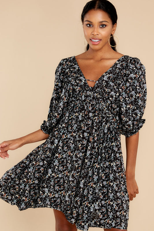 The Sweetest Dream Black Floral Print Dress