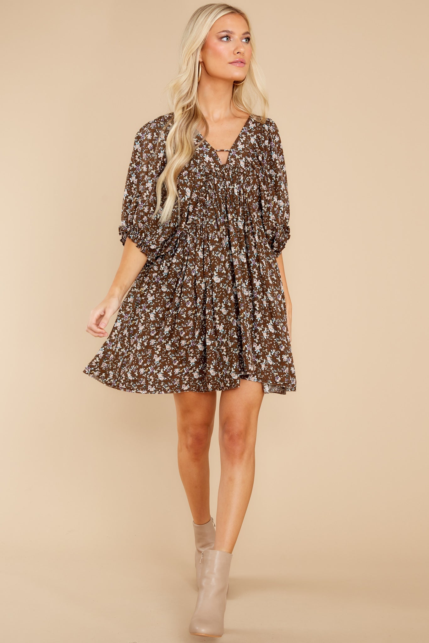 The Sweetest Dream Dark Brown Floral Dress