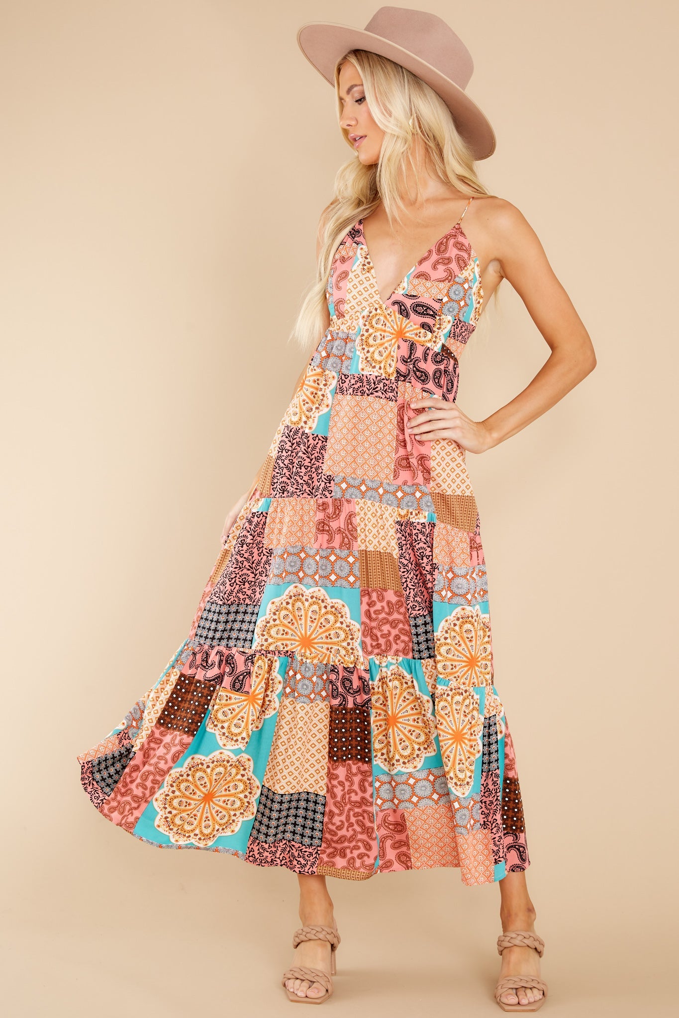 A Different Tune Peach Multi Print Maxi Dress