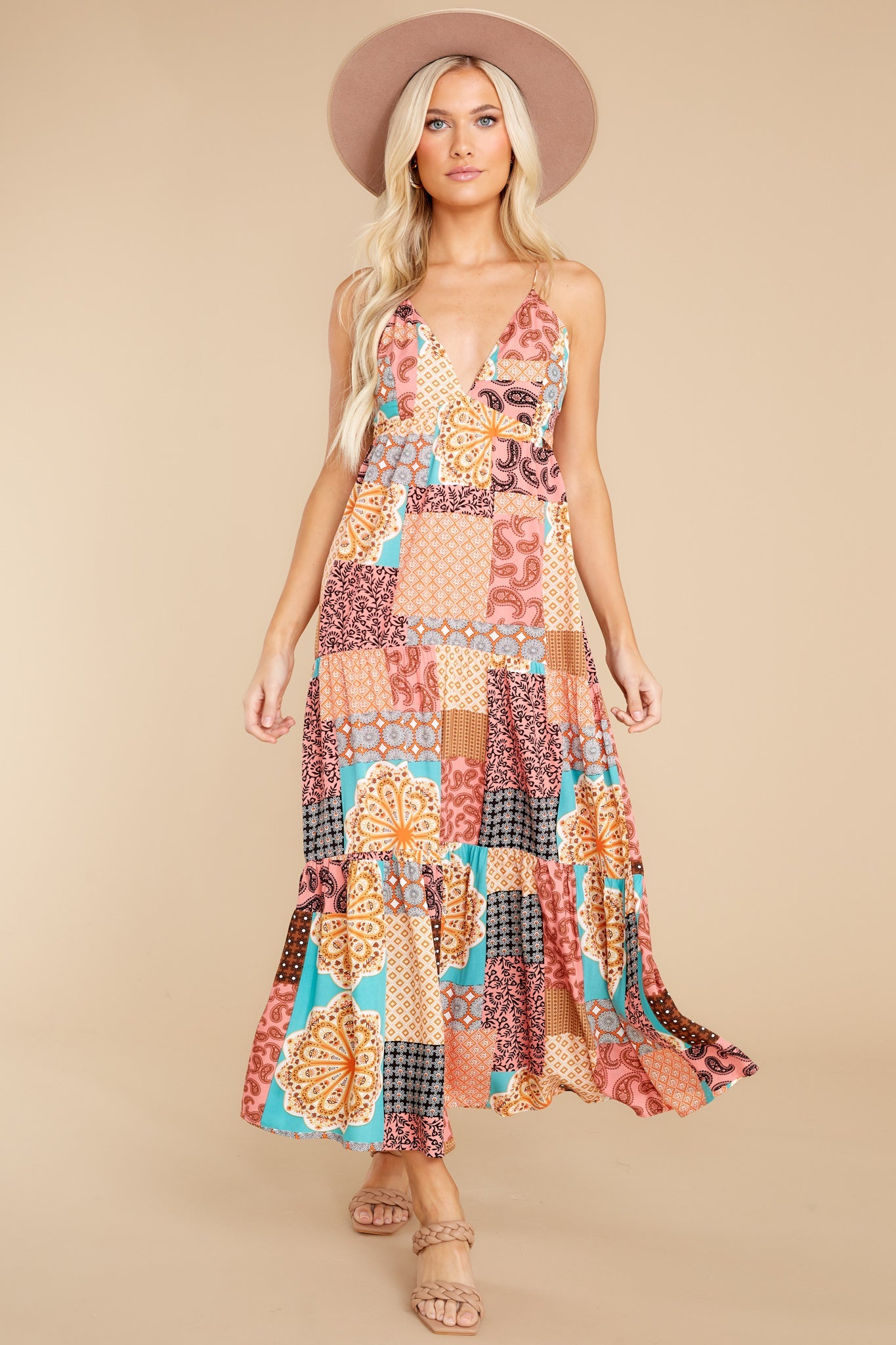 A Different Tune Peach Multi Print Maxi Dress