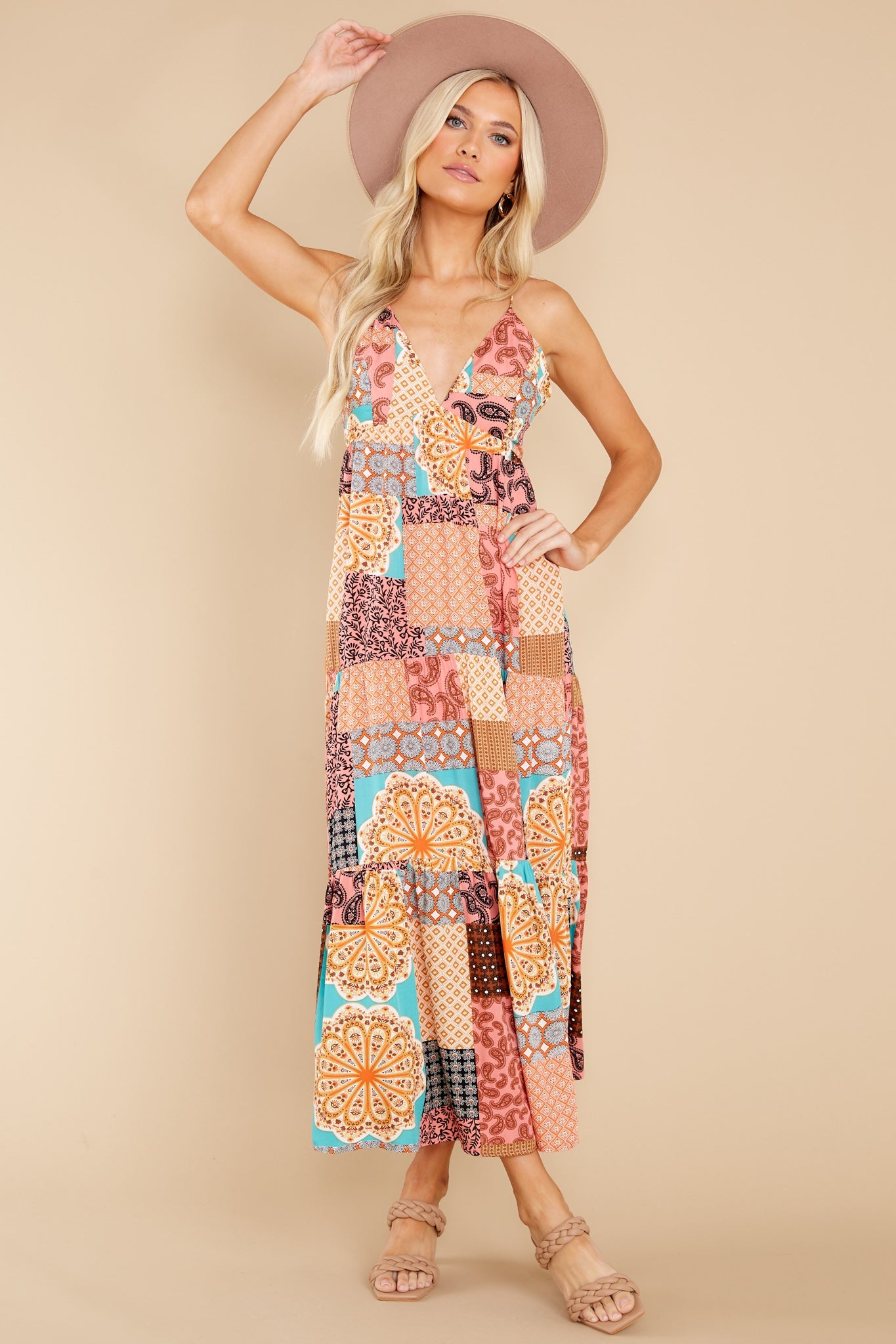 A Different Tune Peach Multi Print Maxi Dress