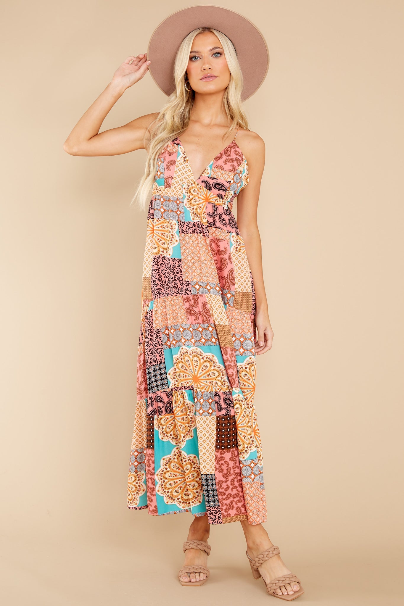 A Different Tune Peach Multi Print Maxi Dress