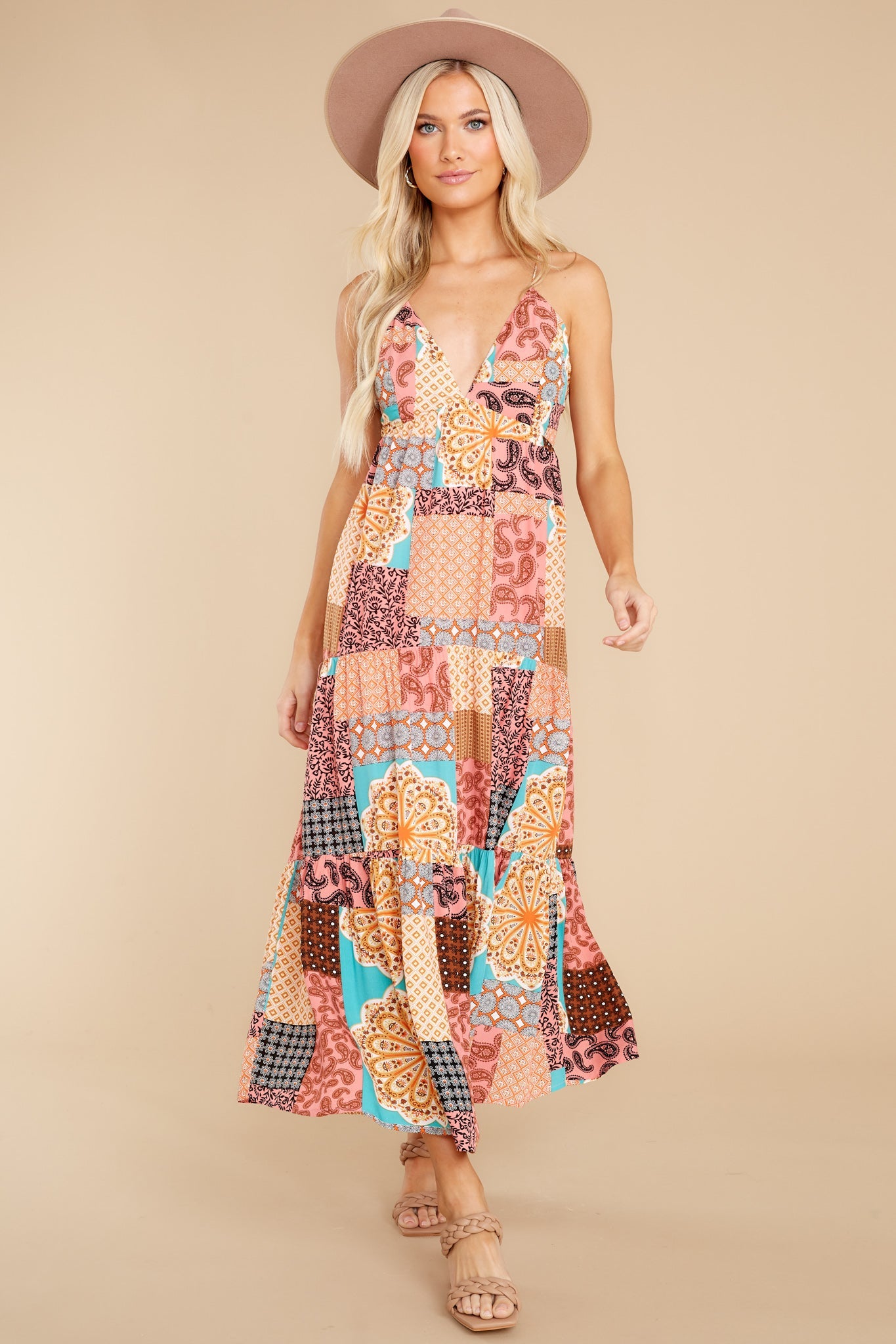 A Different Tune Peach Multi Print Maxi Dress