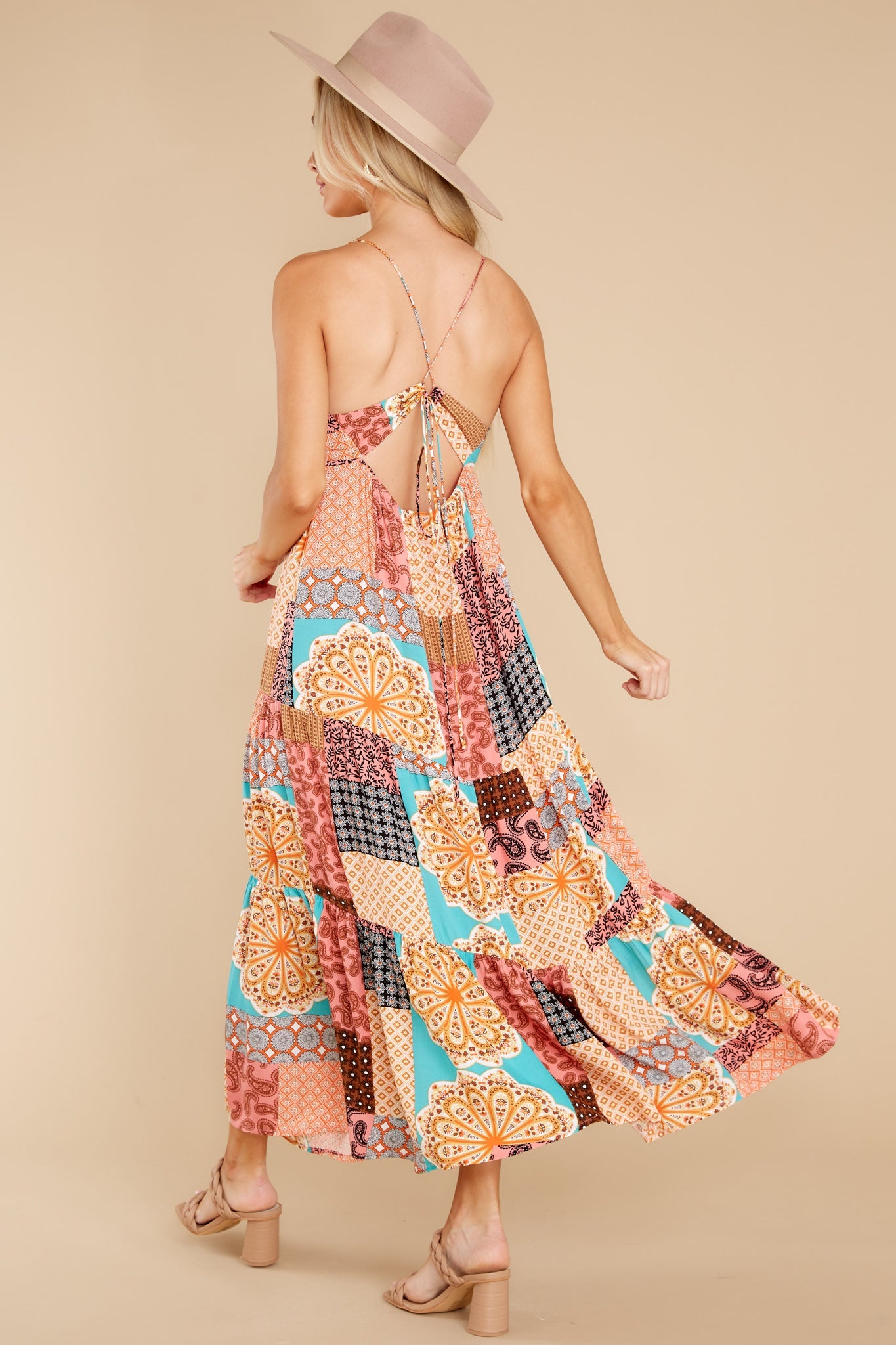 A Different Tune Peach Multi Print Maxi Dress