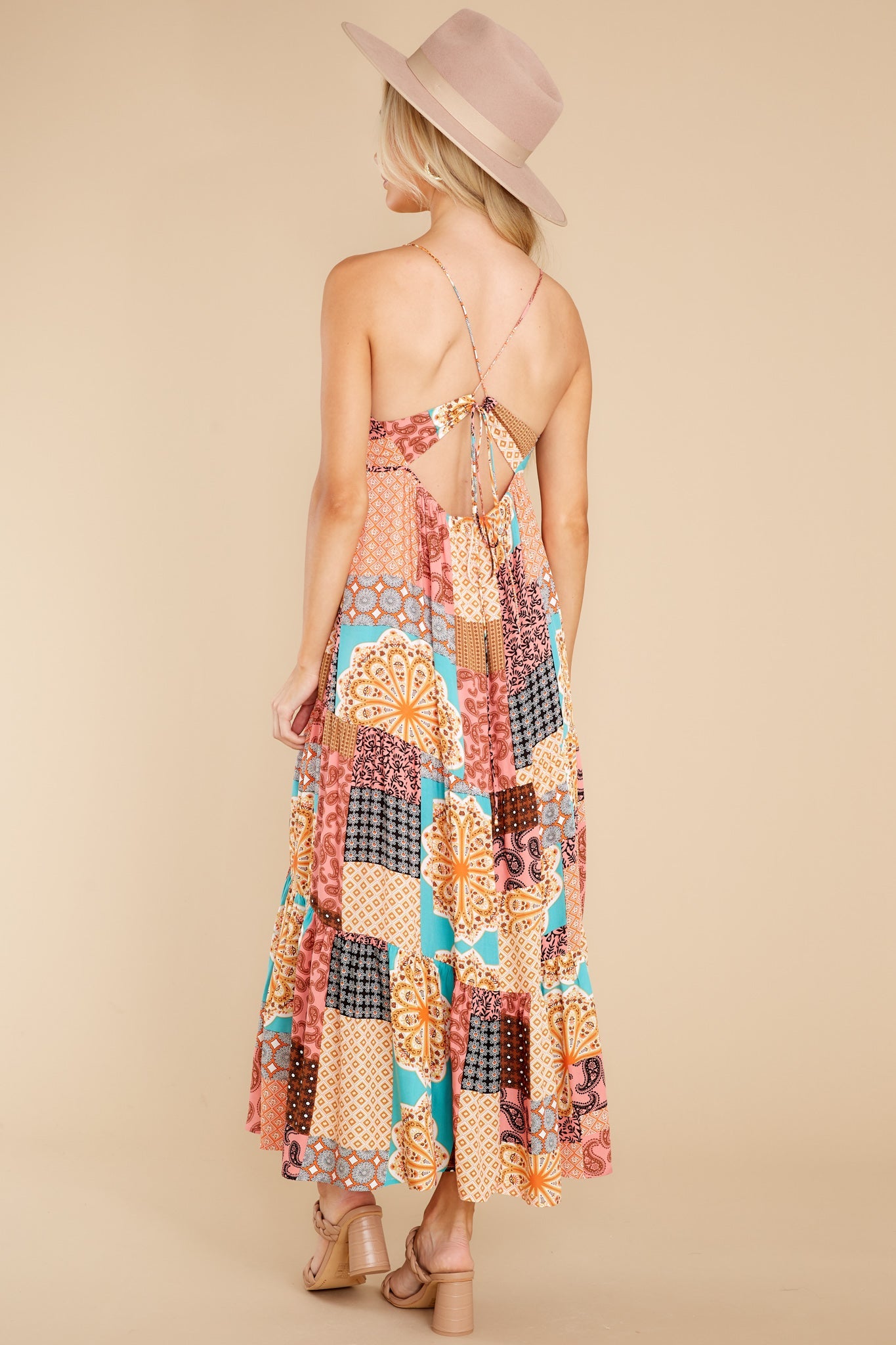 A Different Tune Peach Multi Print Maxi Dress