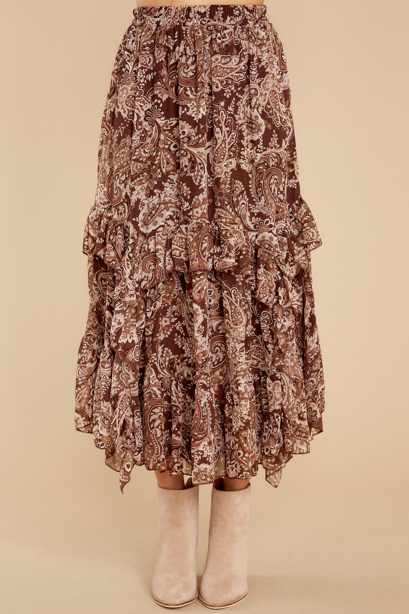 Crossing Paths Brown Multi Maxi Skirt