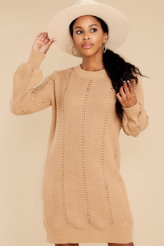 Pull Me Closer Camel Sweater Dress