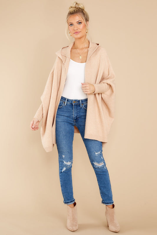 Passing Cities Beige Poncho Cardigan