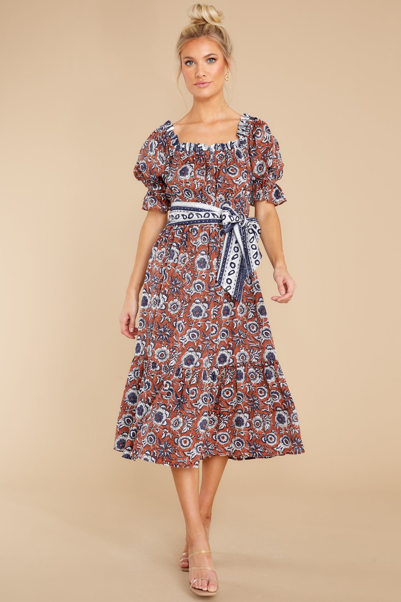 Catalina Sienna Block Print Midi Dress