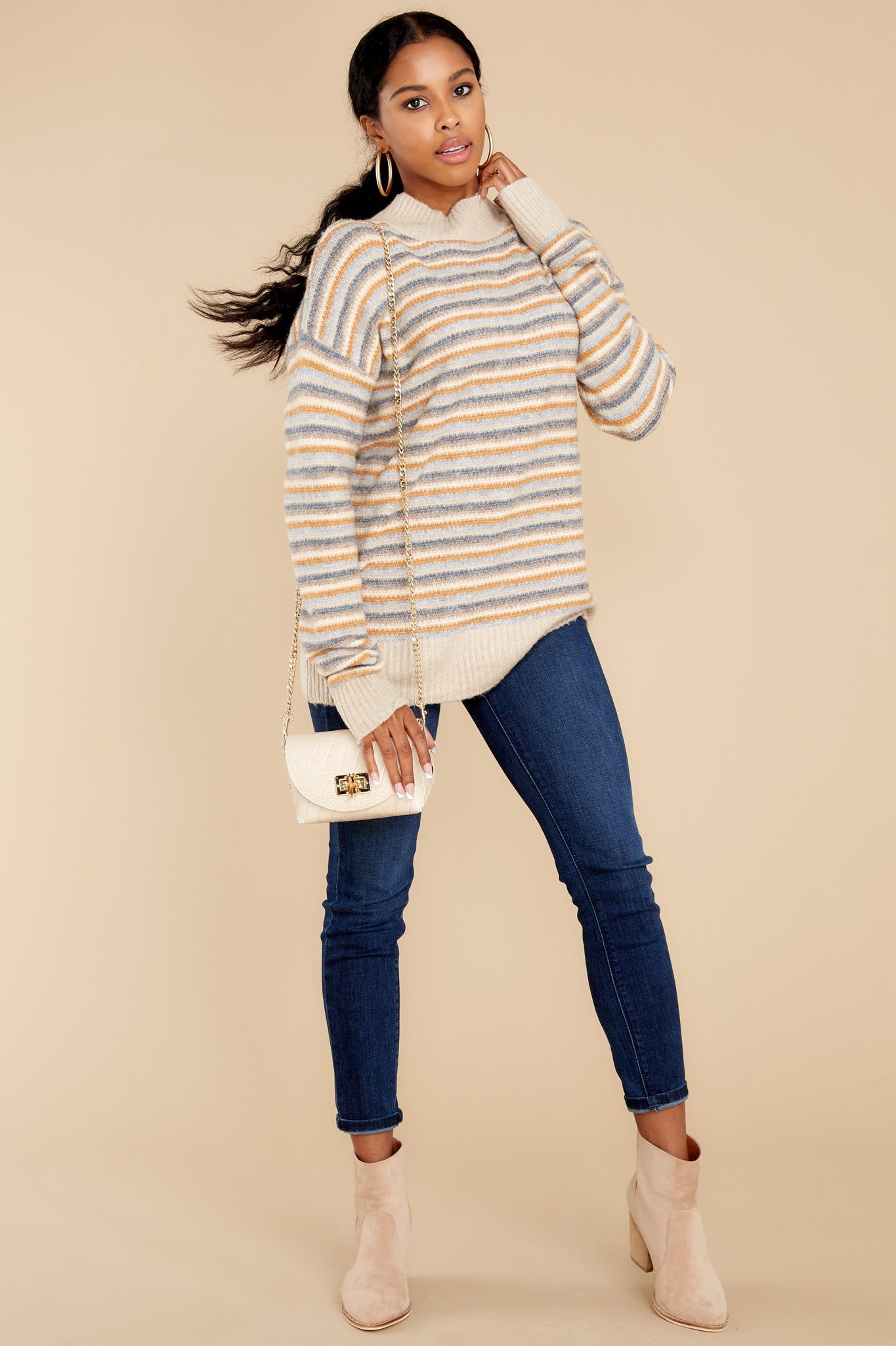 Look It Up Beige Stripe Sweater