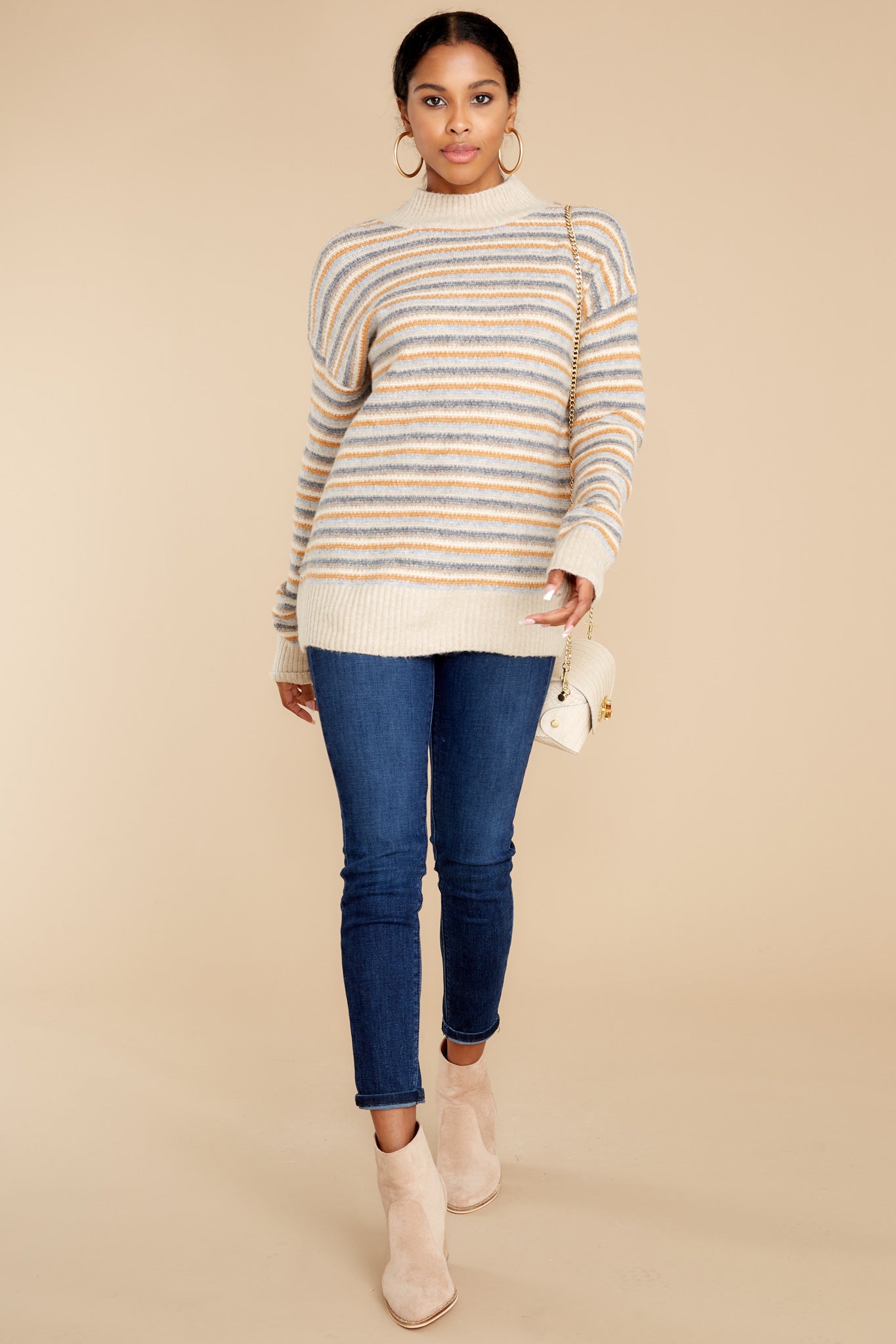 Look It Up Beige Stripe Sweater