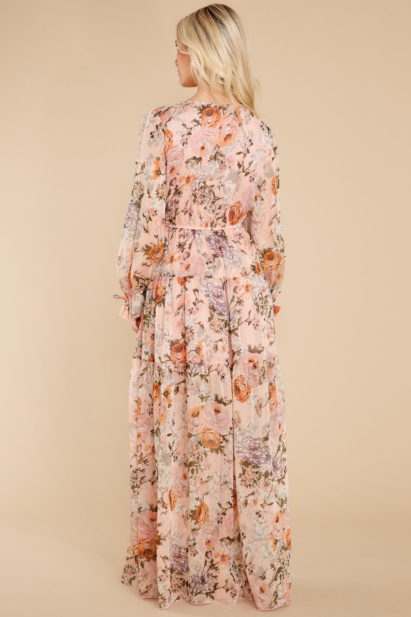 Showing Off Peach Floral Print Maxi Dress