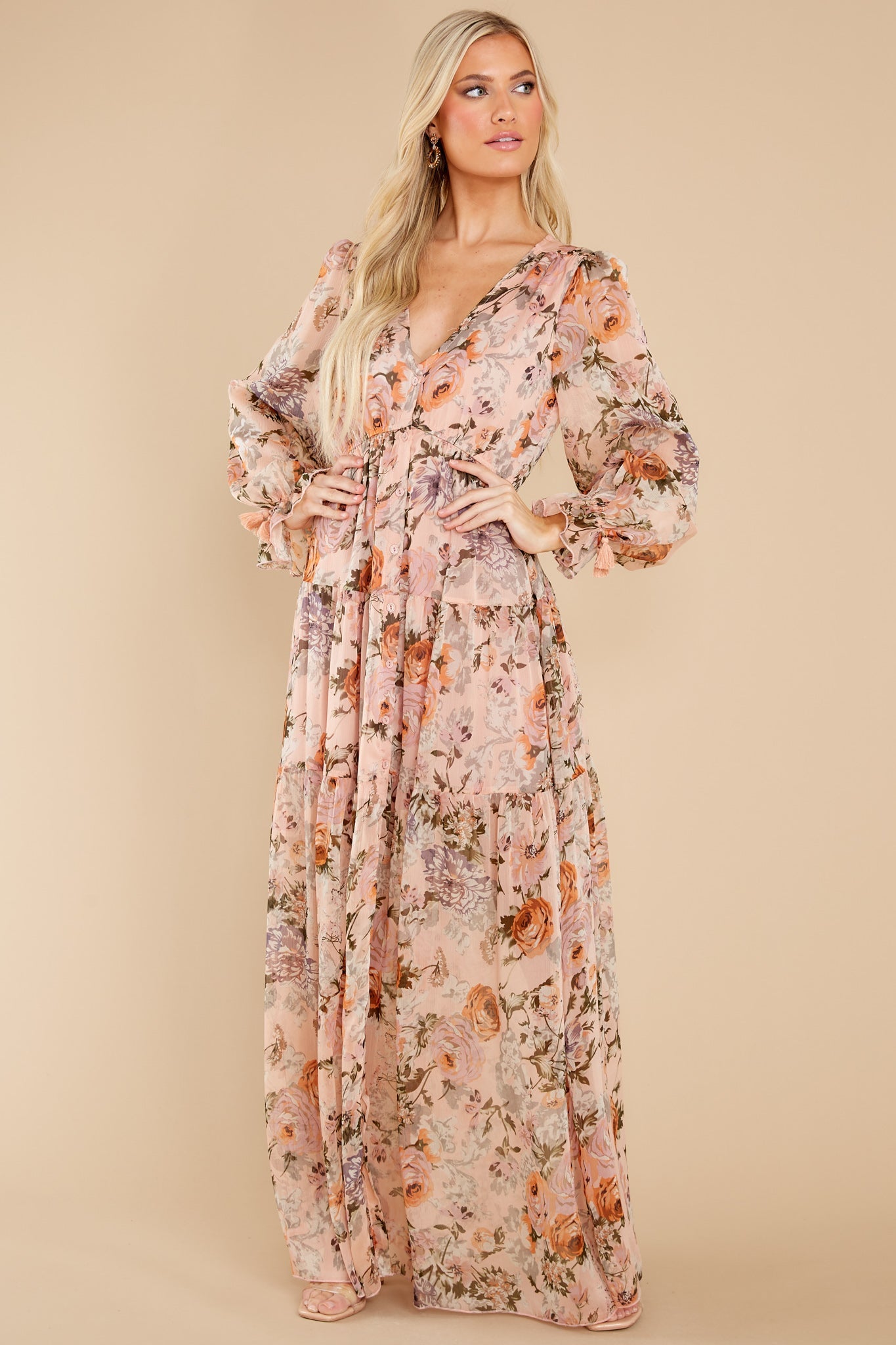 Showing Off Peach Floral Print Maxi Dress