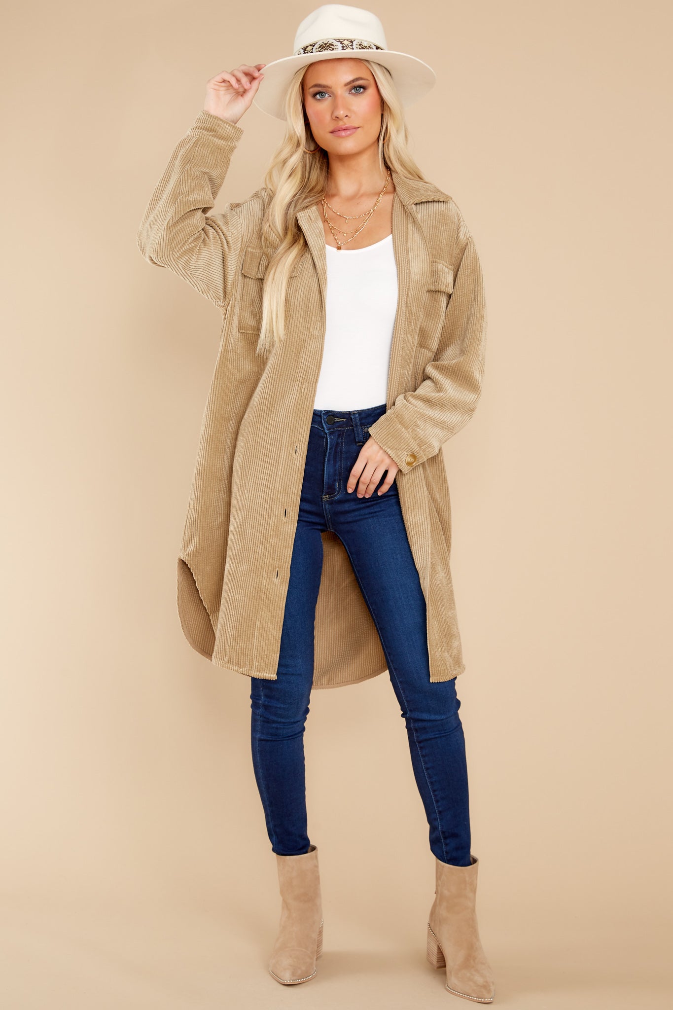 Fond Of You Tan Corduroy Dress