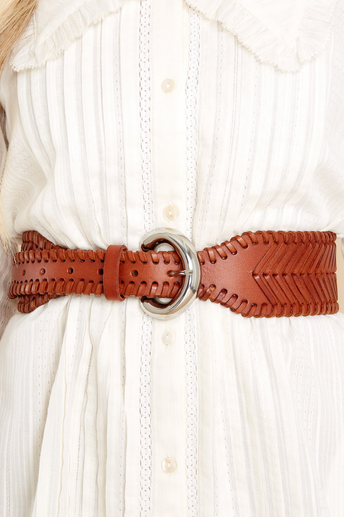 Woven Cognac Leather Belt