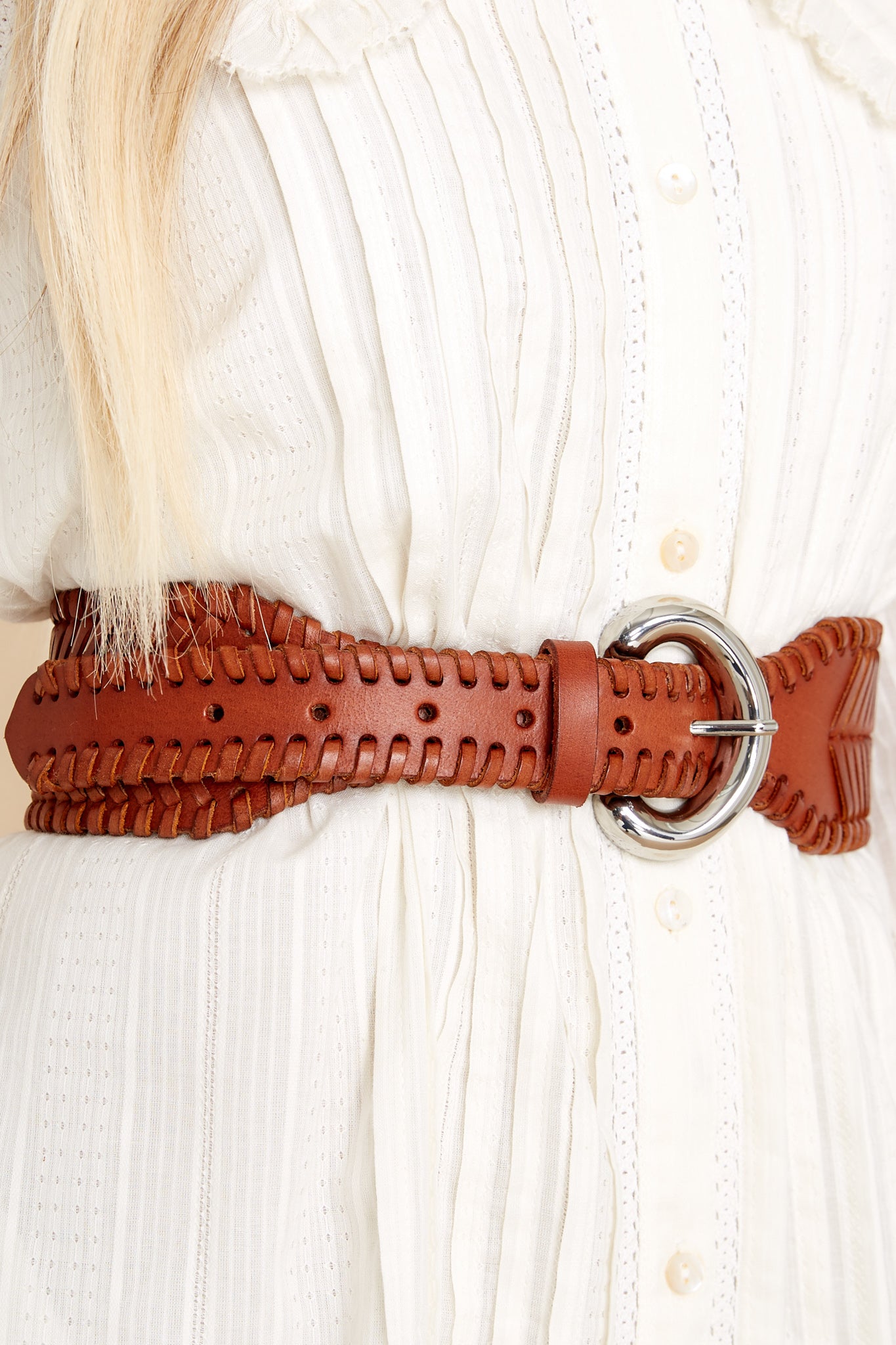 Woven Cognac Leather Belt