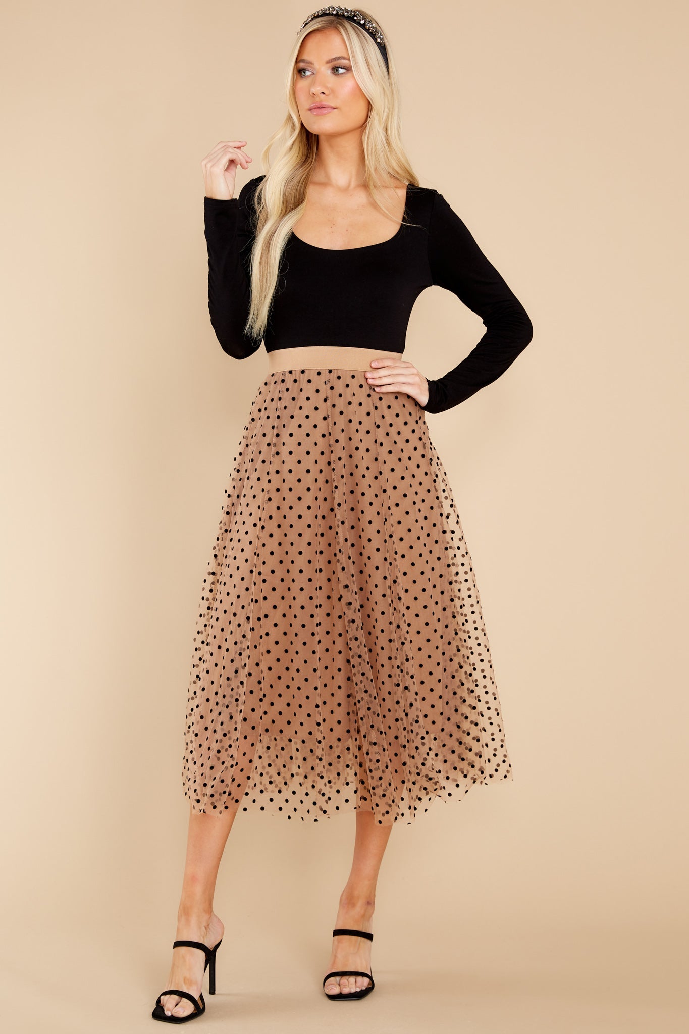 Twirl With It Coffee Polka Dot Skirt