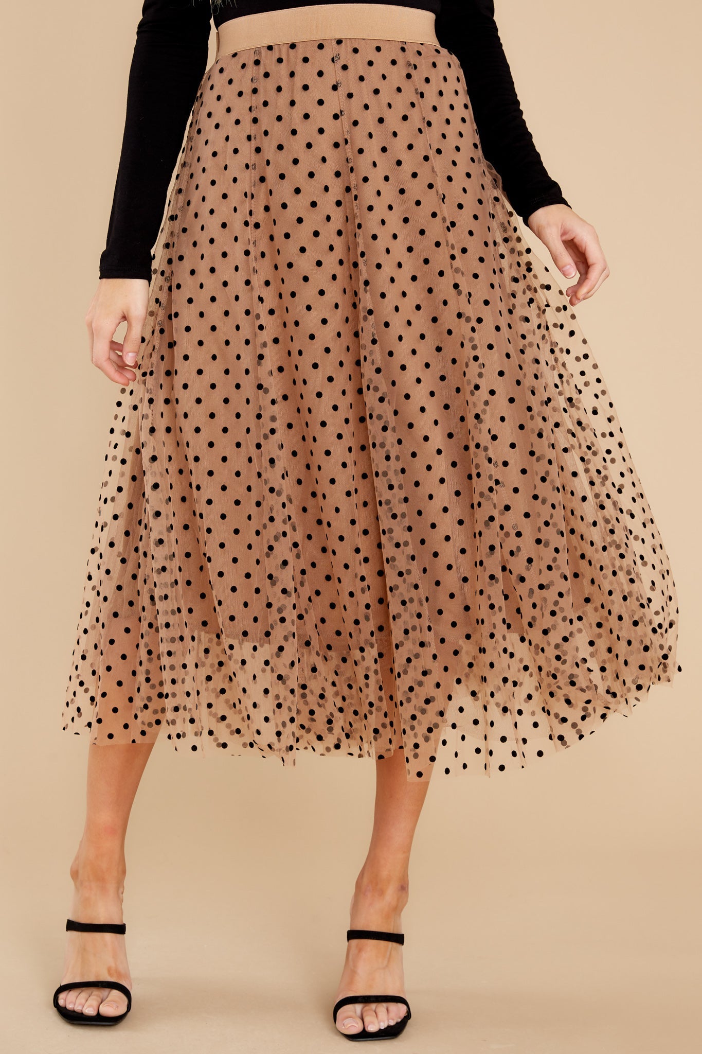 Twirl With It Coffee Polka Dot Skirt