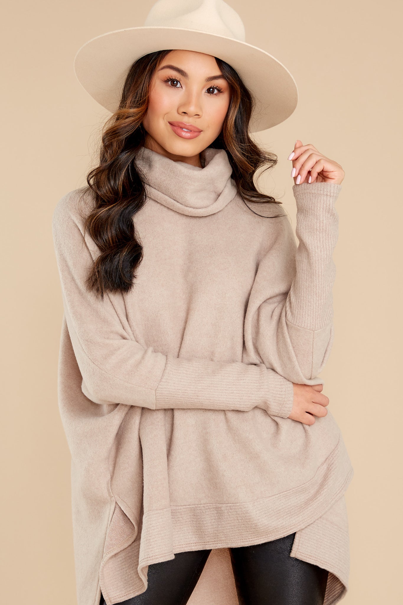 Last To Love Taupe Cowl Neck Sweater