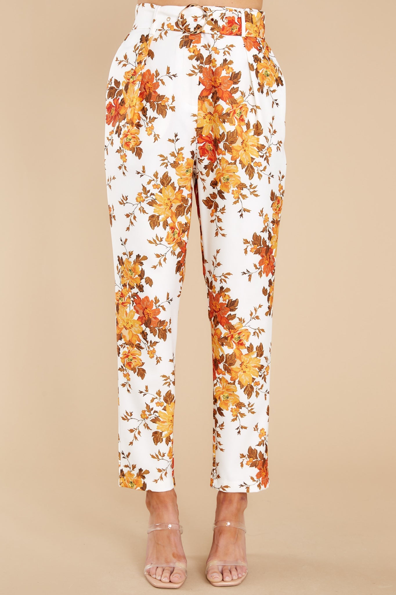 Away She Goes Ivory Floral Print Pants
