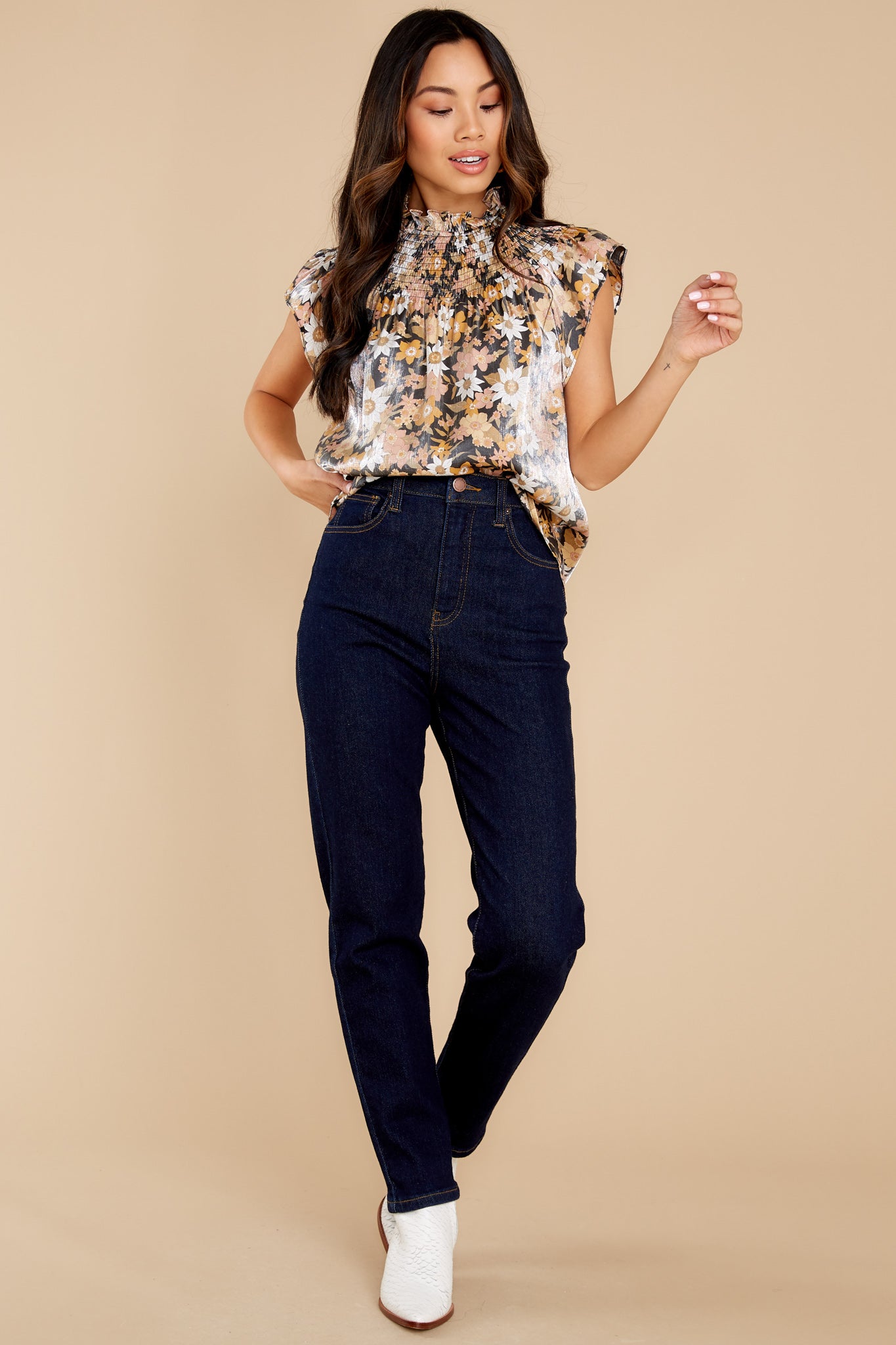 Field Of Lilies Black Floral Print Top