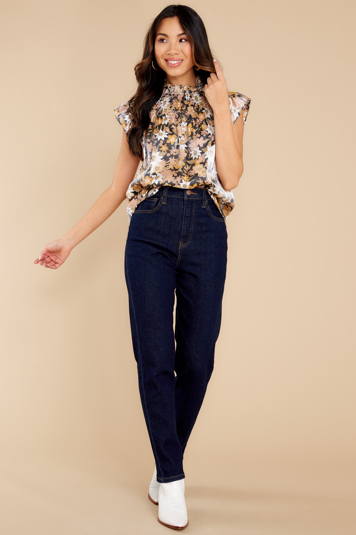 Field Of Lilies Black Floral Print Top