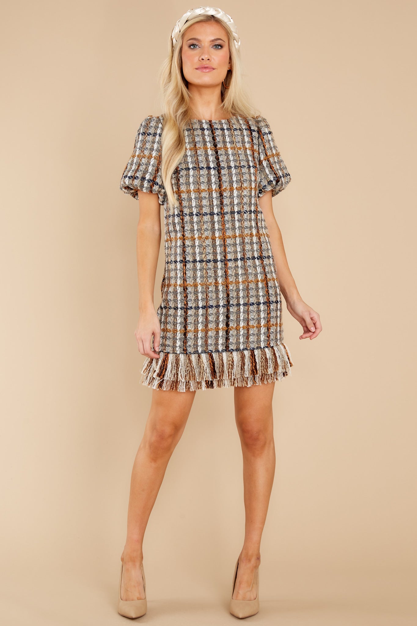 Higher Class Taupe Tweed Dress