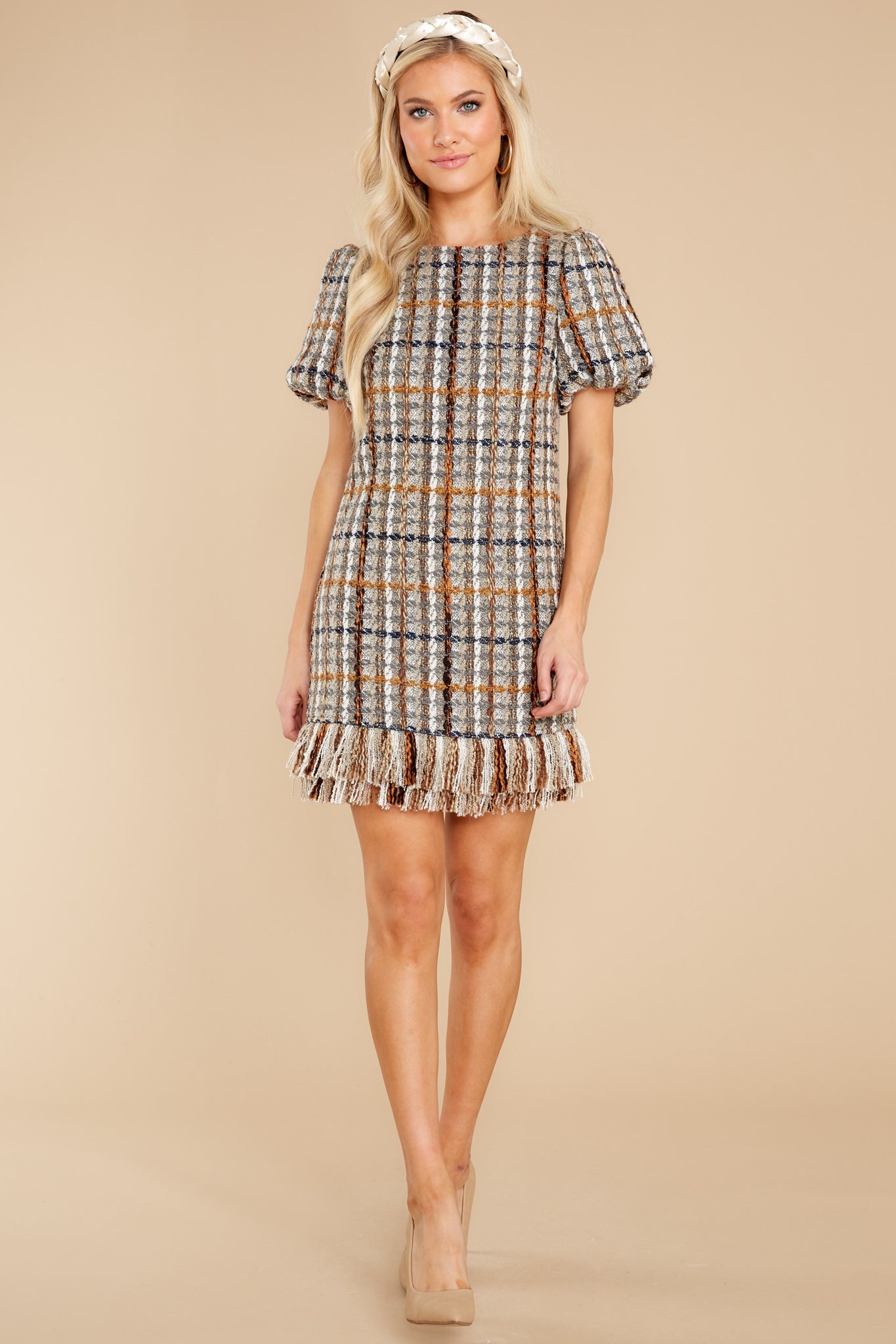 Higher Class Taupe Tweed Dress