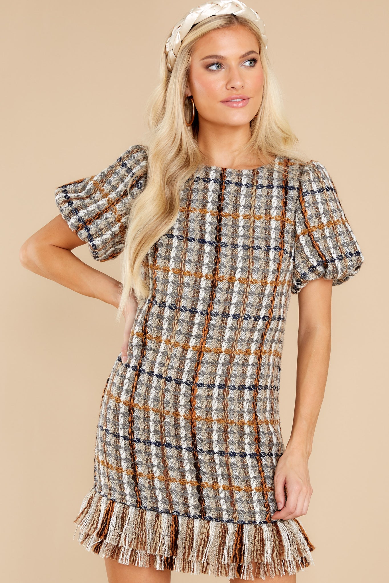 Higher Class Taupe Tweed Dress