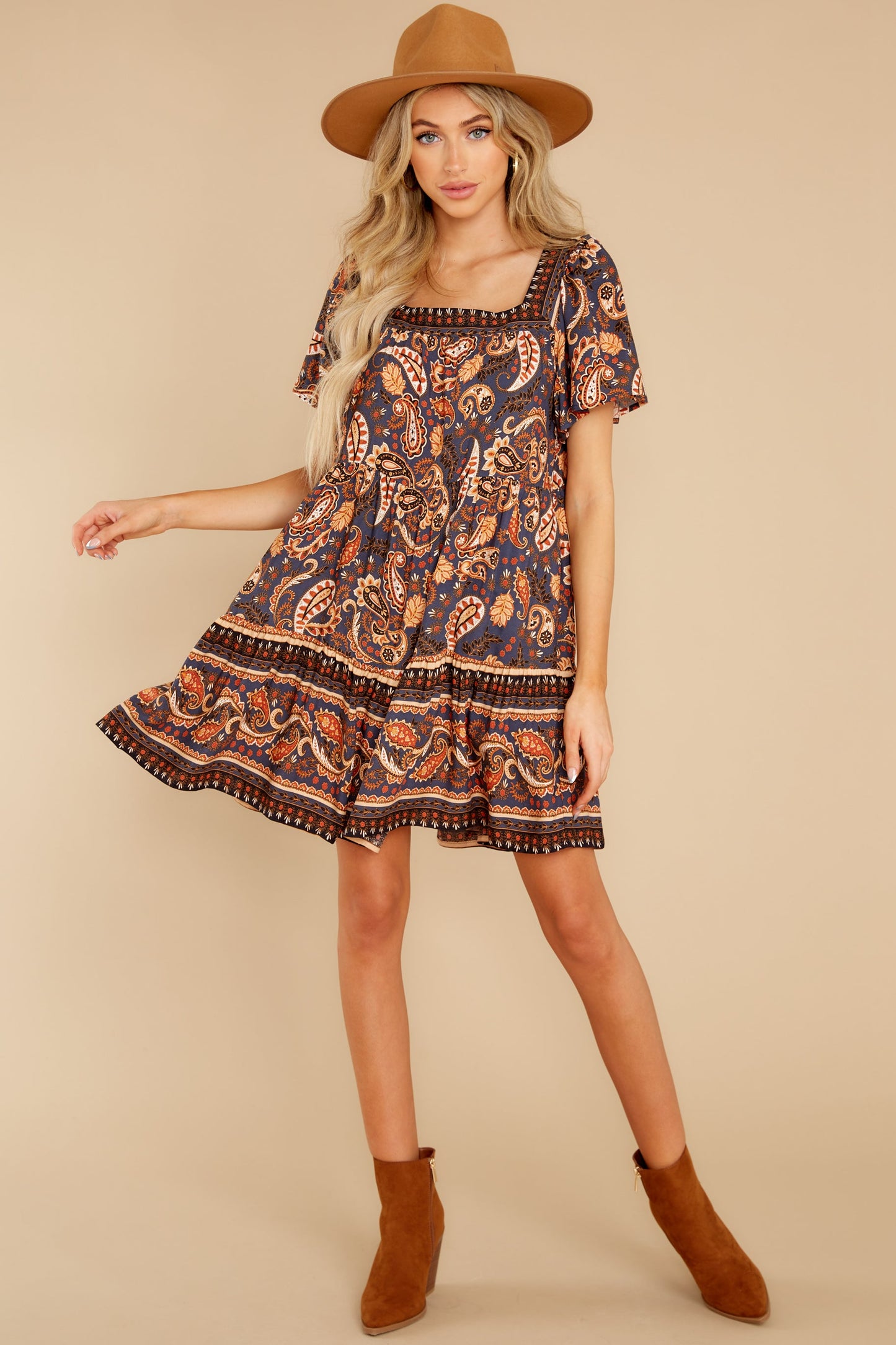 Annual Festivities Indigo And Rust Print Dress