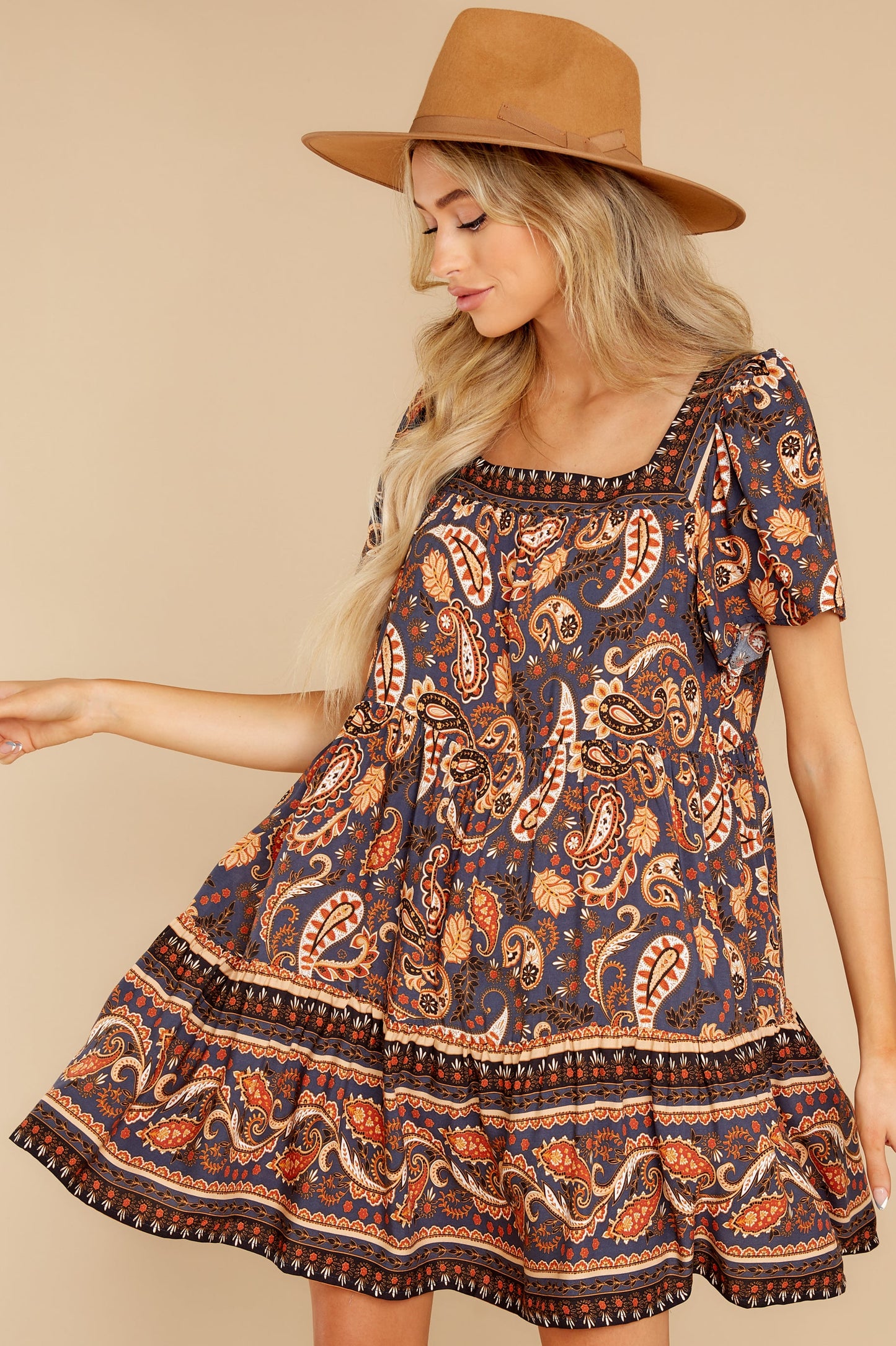 Annual Festivities Indigo And Rust Print Dress