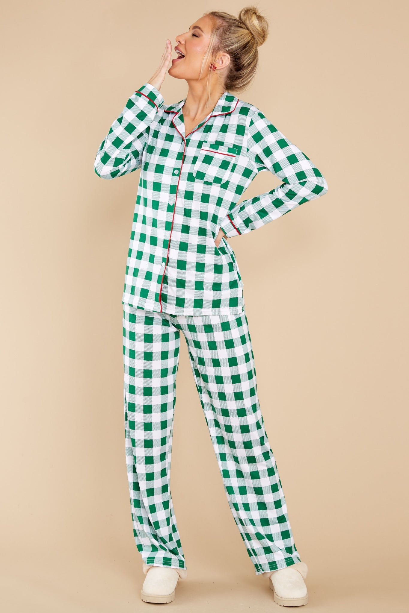 Hit The Hay Green Gingham Pajama Set