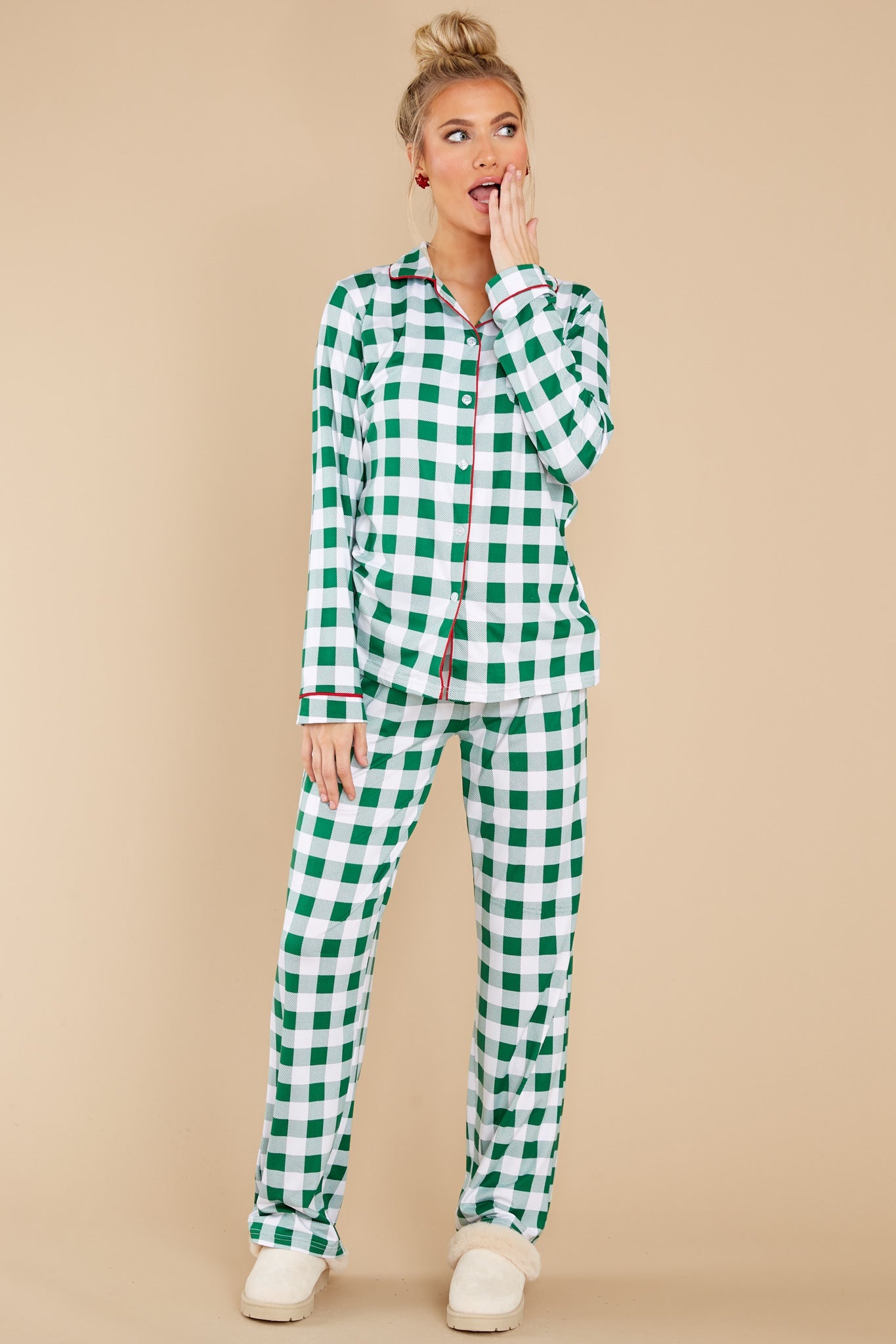 Hit The Hay Green Gingham Pajama Set