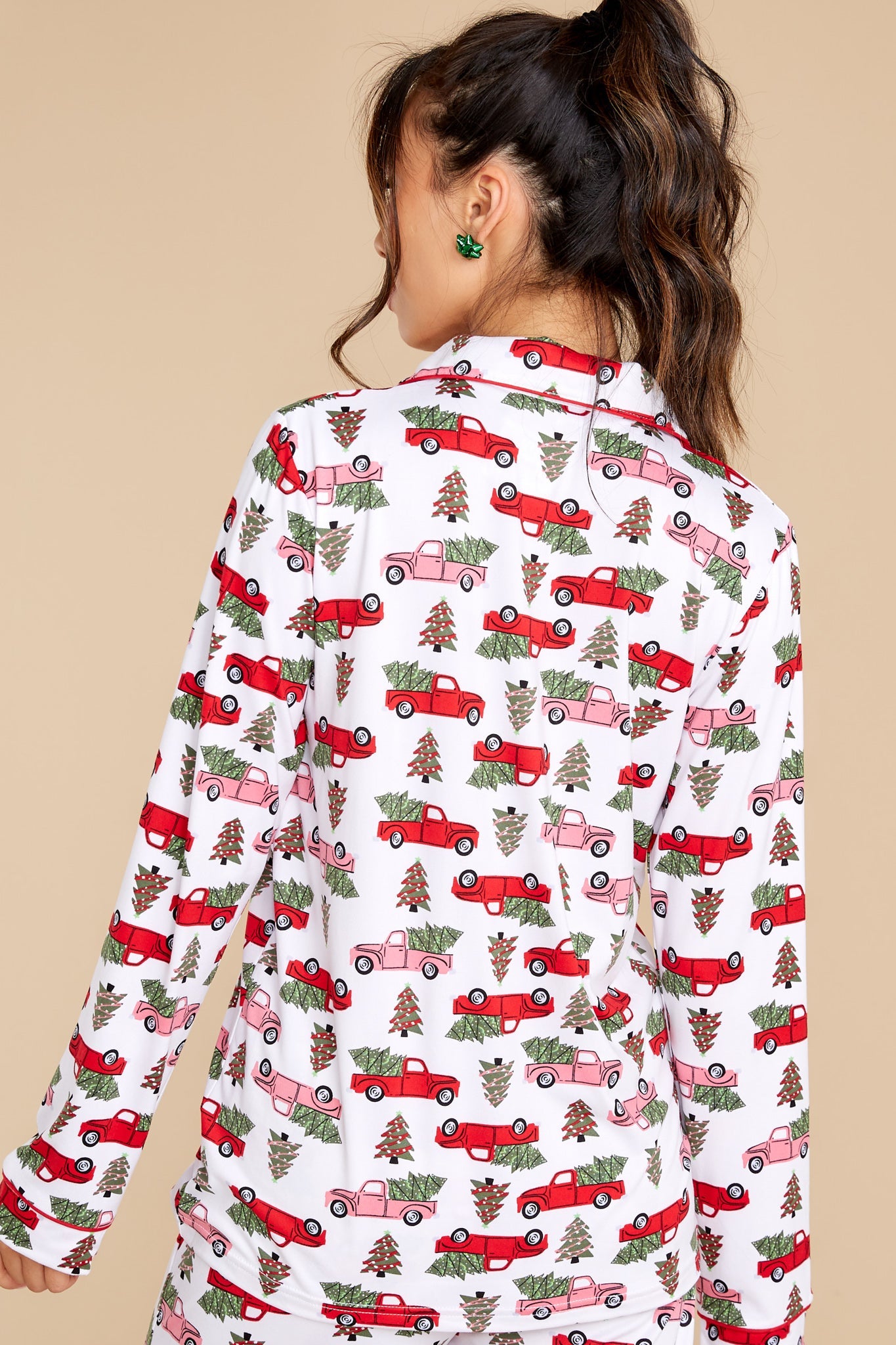 Oh Christmas Tree Red And White Print Pajama Set