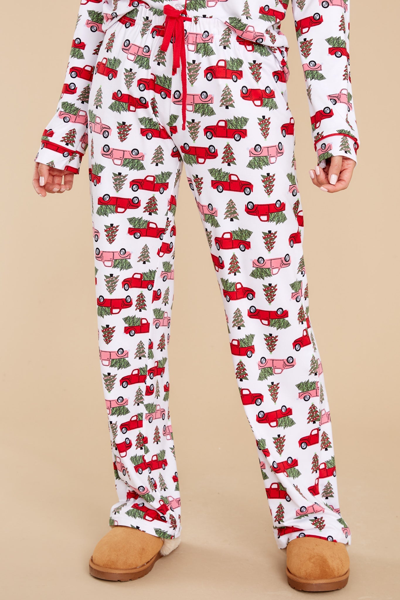 Oh Christmas Tree Red And White Print Pajama Set